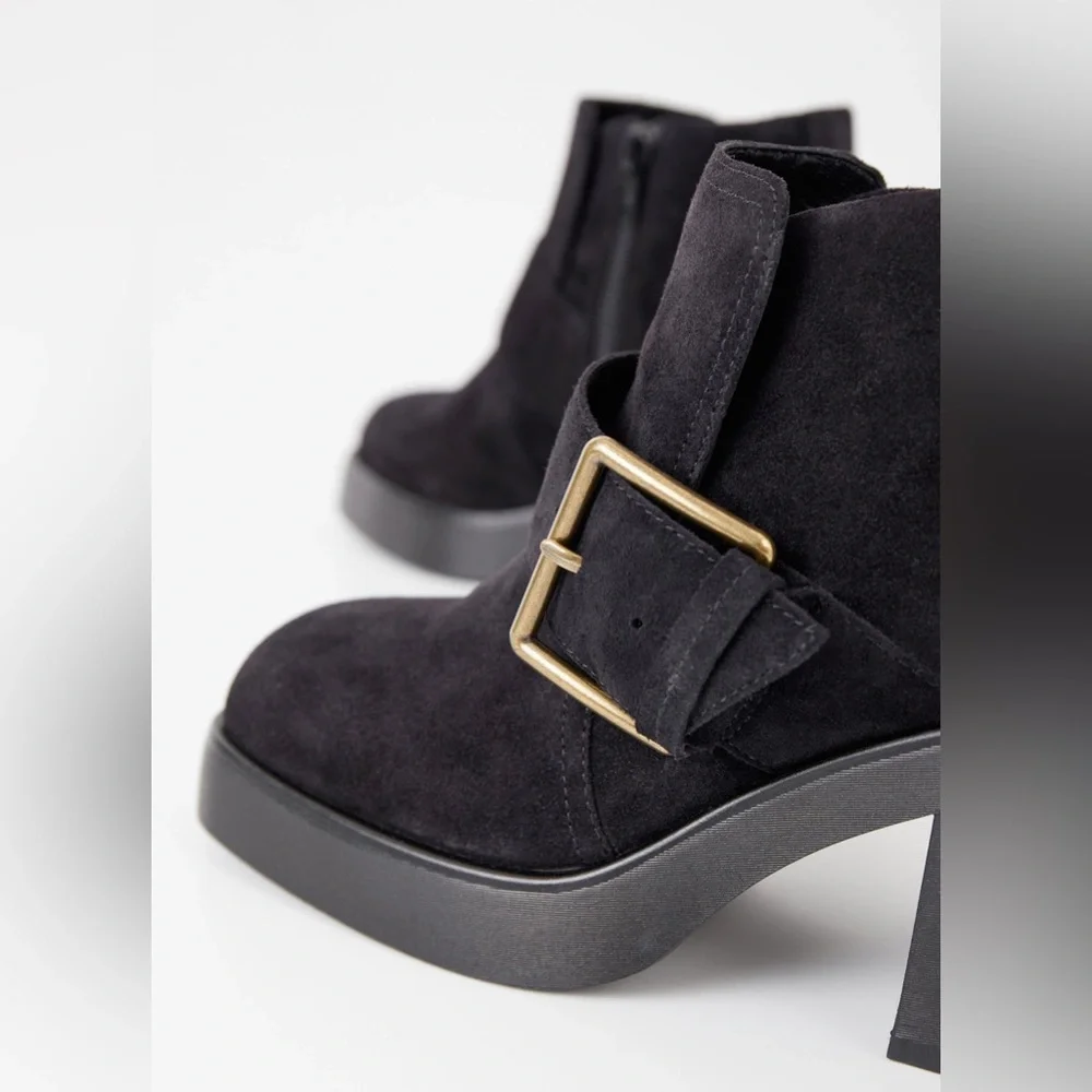 Vagabond Brooke Suede Metal Buckle‎ Square Toe Block Heel 9 39 Black
